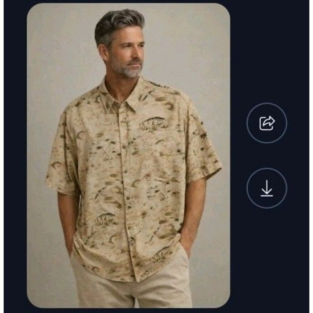 Peppermint Bay Size XXL Hawaiian Tropical Shirt Button Up Brown Pocket